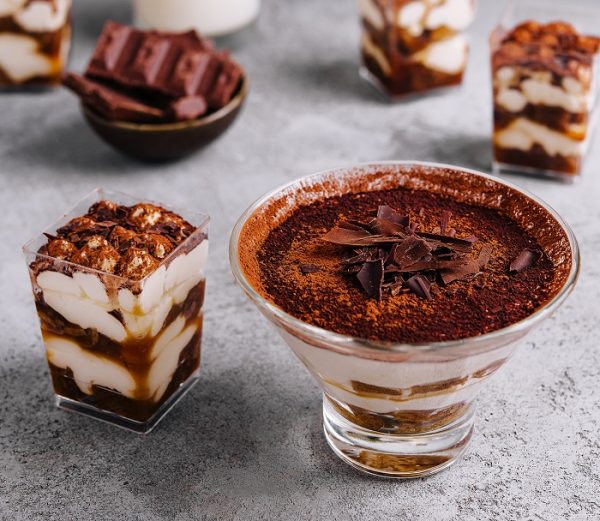 Traditional Italian dessert tiramisu in a glass